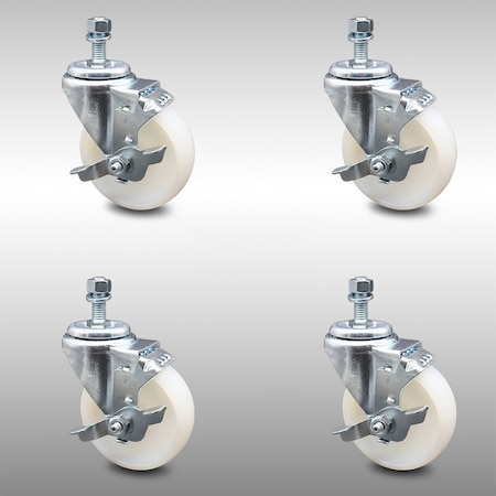 Service Caster 4 Inch SS Nylon Wheel Swivel 1/2 Inch Threaded Stem Caster Set Brake SCC SCC-SSTS20S414-NYS-TLB-121315-4